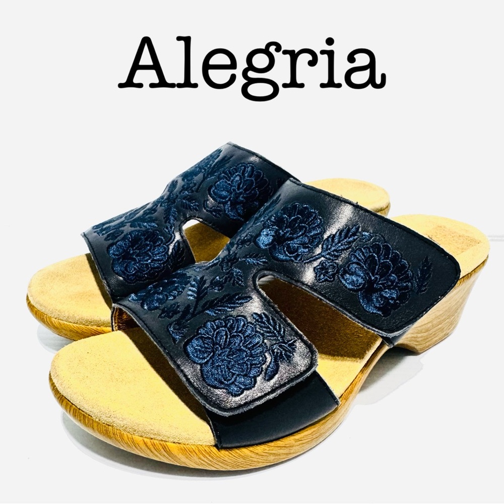 Alegria Blue and Tan Mules with Comfort Features Size 41